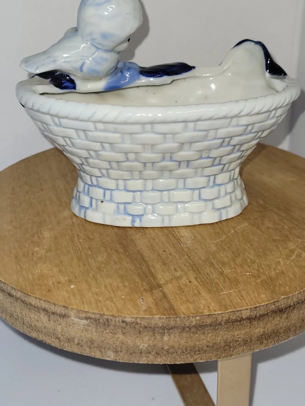 White and Cobalt Blue Ceramic Bird Planter- Home Accent